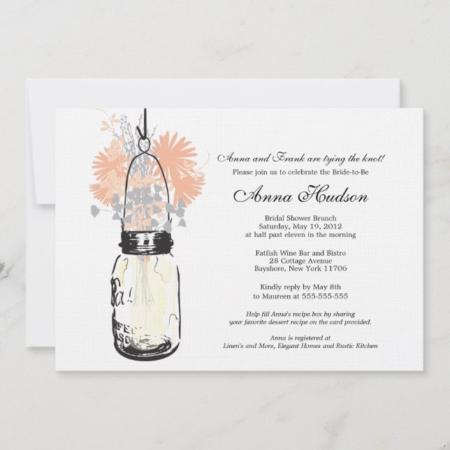 Invitación Flores salvajes y ducha de novia Mason Jar (Anverso)