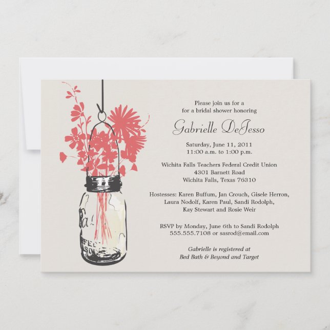 Invitación Flores salvajes y ducha de novia Mason Jar (Anverso)