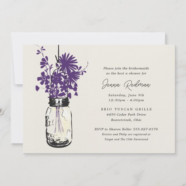 Invitación Flores salvajes y ducha de novia Mason Jar (Anverso)