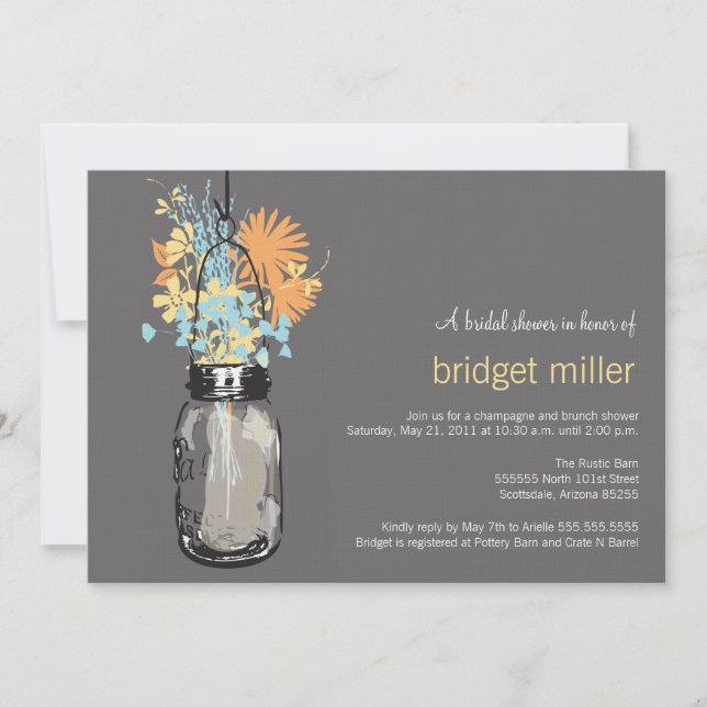 Invitación Flores salvajes y ducha de novia Mason Jar (Anverso)