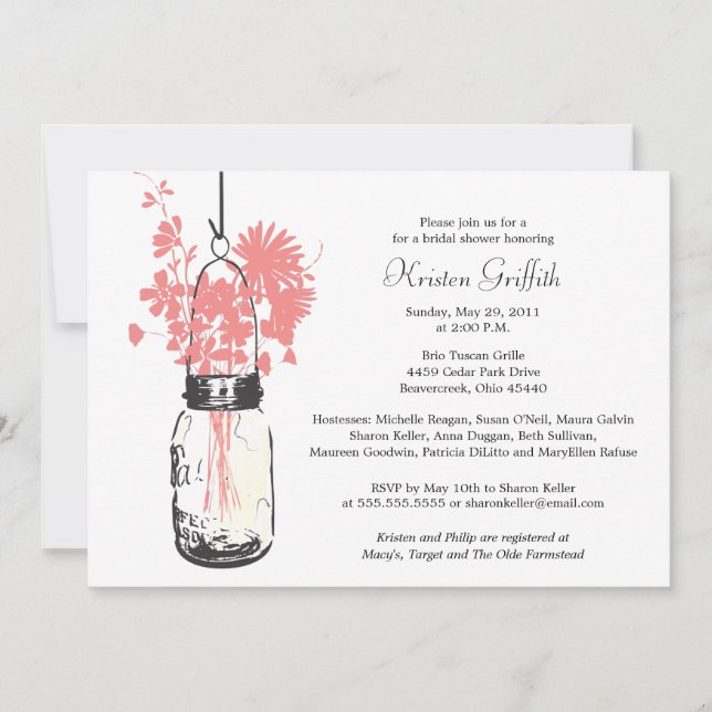 Invitación Flores salvajes y ducha de novia Mason Jar (Anverso)