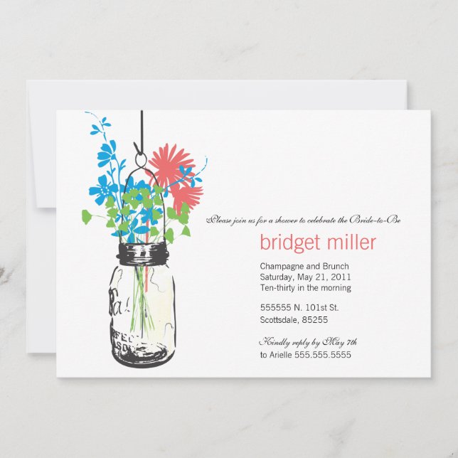 Invitación Flores salvajes y ducha de novia Mason Jar (Anverso)