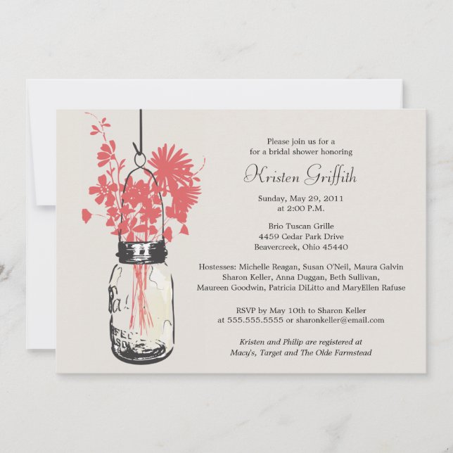 Invitación Flores salvajes y ducha de novia Mason Jar (Anverso)
