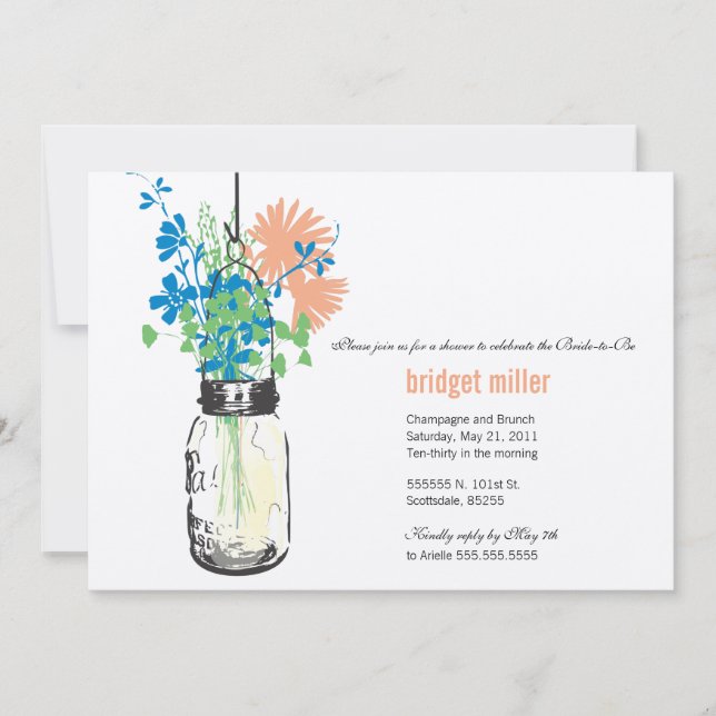 Invitación Flores salvajes y ducha de novia Mason Jar (Anverso)