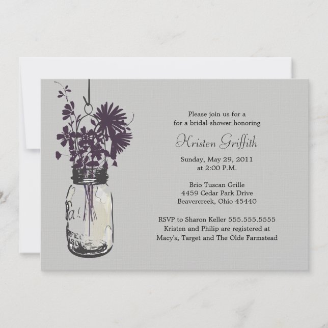 Invitación Flores salvajes y ducha de novia Mason Jar (Anverso)
