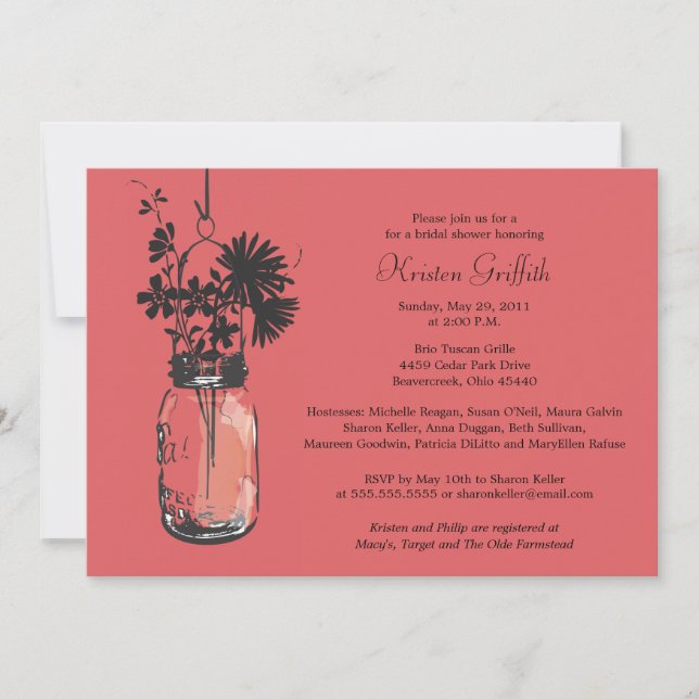 Invitación Flores salvajes y ducha de novia Mason Jar (Anverso)