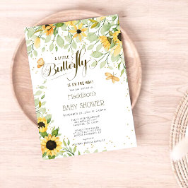 Invitación Flores salvajes y mariposas Baby Shower neutral