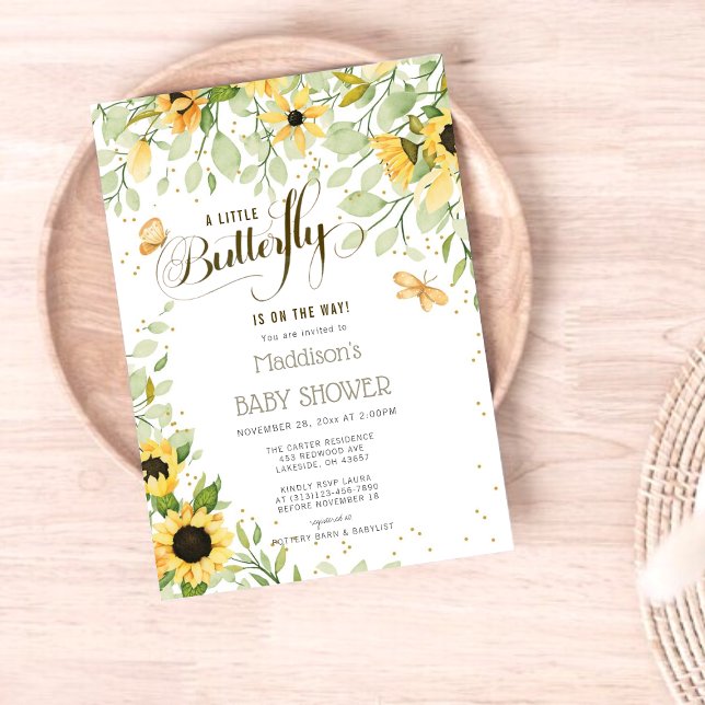 Invitación Flores salvajes y mariposas Baby Shower neutral (Subido por el creador)