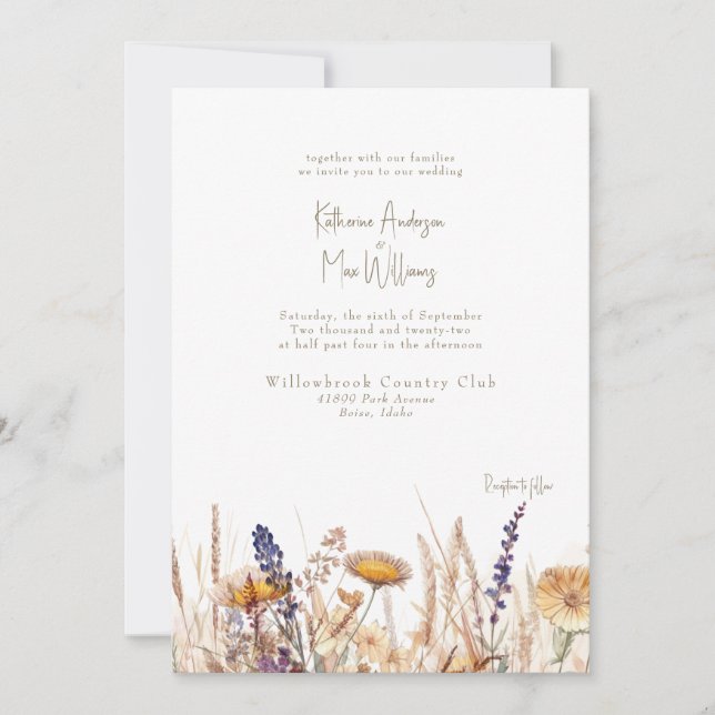 Invitación Flores Secas Acuarela Sin Padres (Anverso)
