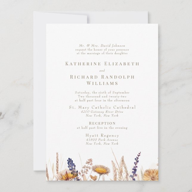 Invitación Flores secas acuarelas padres de novias (Anverso)