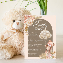 Invitación Flores secas arco boho globos de oso de peluche