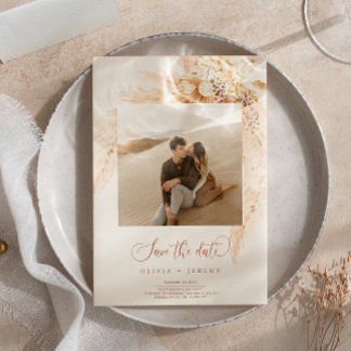 Invitación Flores secas bohemias y foto de gramaje pampas