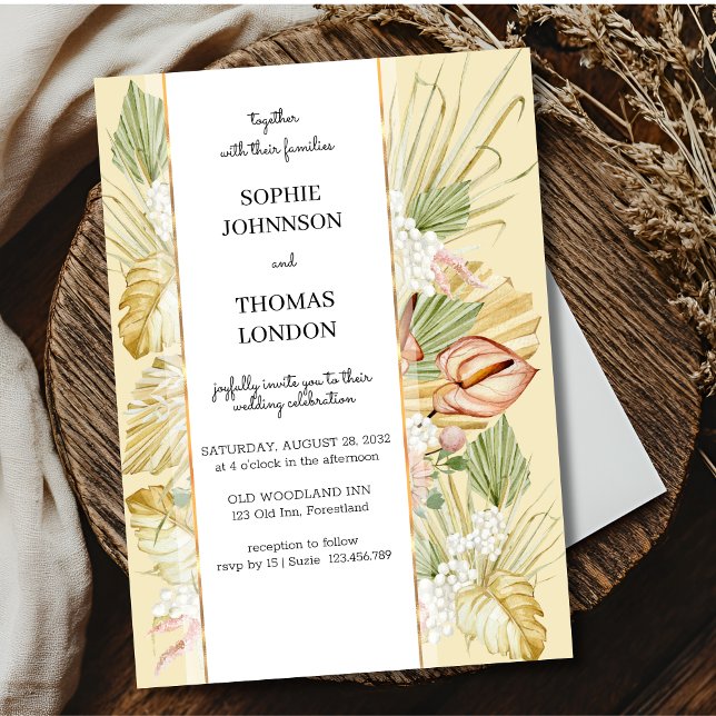 Invitación Flores secas de Boho boda de acuarela (Subido por el creador)