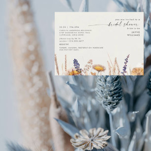 Invitación Flores secas de crema suave ducha de novia