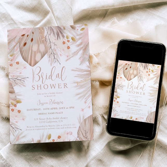 Invitación Flores secas de pasto de Boho pampas ducha de novi (Boho pampas grass dried flowers bridal shower invitation)