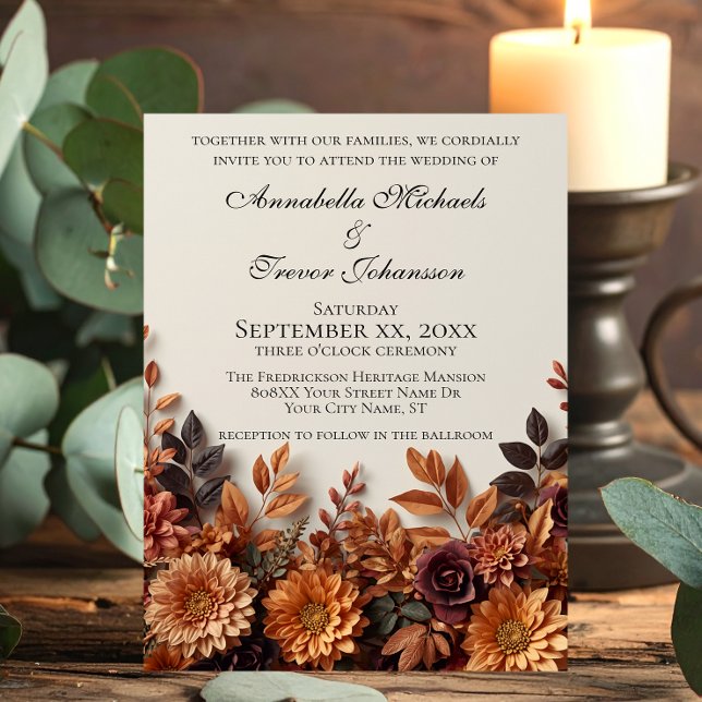 Invitación Flores Secas Románticas Otoño Floral Boda (Subido por el creador)