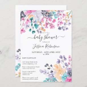Invitación Flores secas veraniegas con acuarela floral ducha