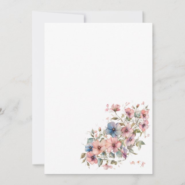 Invitación Flores sencillas y notas musicales en blanco  (Anverso)