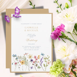 Invitación Flores Silvestres Acuarela Caprichosas Boda Dorada