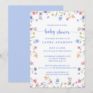 Invitación Flores Silvestres Acuarela Colorida Fiesta de Bebé