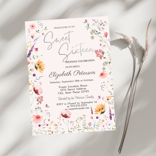 Invitación Flores silvestres acuarela Cumpleaños 16 (Subido por el creador)