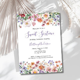 Invitación Flores silvestres Acuarela Dulce Dieciséis Años