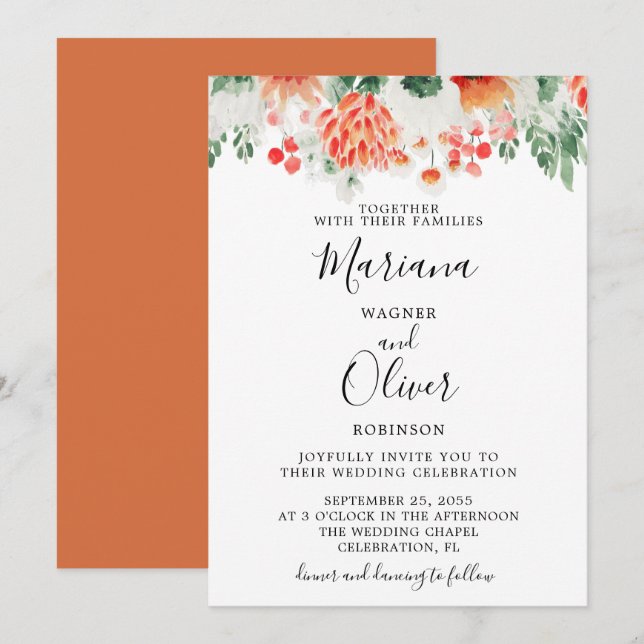 Invitación Flores silvestres acuarela moderna floral (Anverso / Reverso)