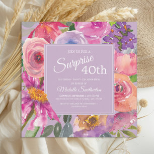 Invitación Flores Silvestres Acuarela Morado Rosa Cumpleaños
