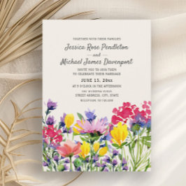 Invitación Flores silvestres acuarela púrpura amarillo rojo b