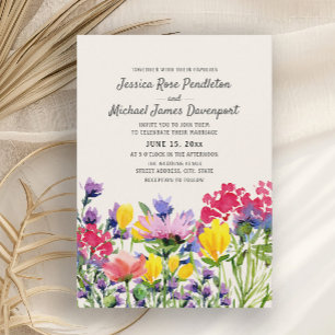 Invitación Flores silvestres acuarela púrpura amarillo rojo b