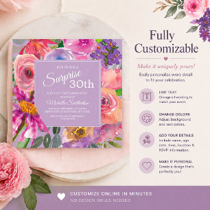 Invitación Flores silvestres acuarela púrpura rosa Cumpleaños