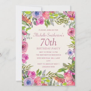 Invitación Flores silvestres acuarela rosa púrpura Cumpleaños
