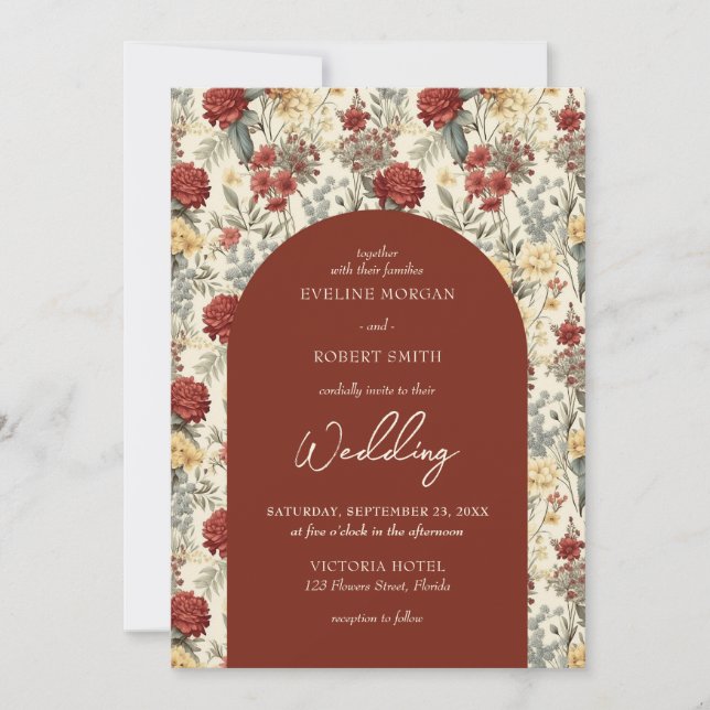 Invitación Flores silvestres acuáticas arco de marfil (Anverso)