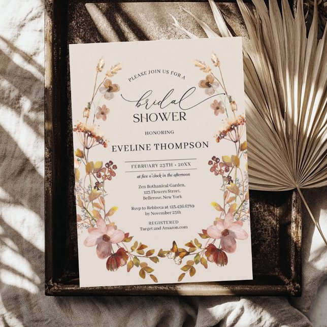Invitación Flores silvestres acuáticas de moda escribieron ot (Trendy watercolor wildflowers wreath autumn invitation)