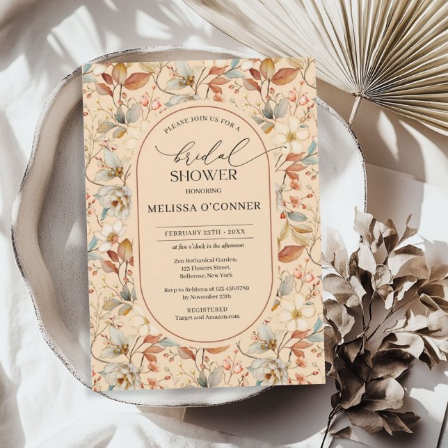 Invitación Flores silvestres acuáticas de otoño arco boho (Autumn watercolor wildflowers boho arch invitation)
