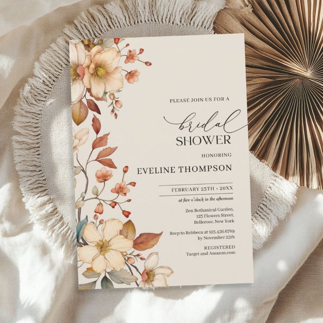 Invitación Flores silvestres acuáticas de otoño ducha de novi (Watercolor autumn wildflowers bridal shower invitation)