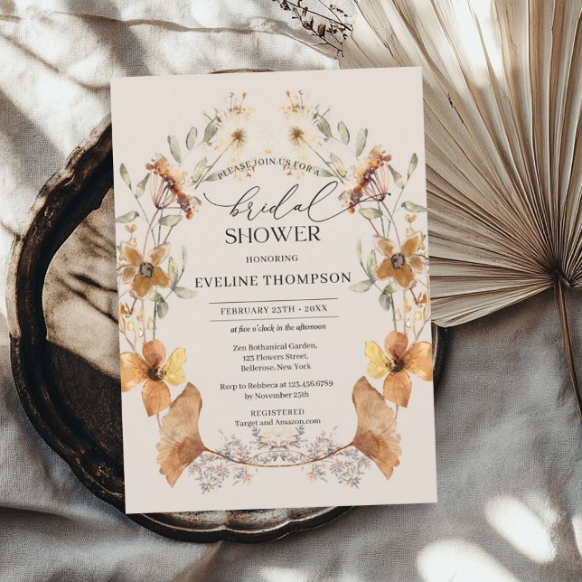 Invitación Flores silvestres acuáticas modernas escribían oto (Modern watercolor wildflowers wreath autumn invitation)