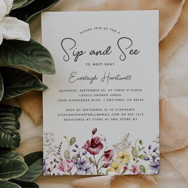 Invitación Flores silvestres acuáticas Sip y See Baby Shower (Subido por el creador)