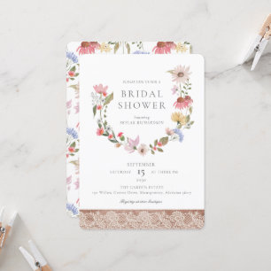 Invitación Flores silvestres acuáticas y ducha de novia folla