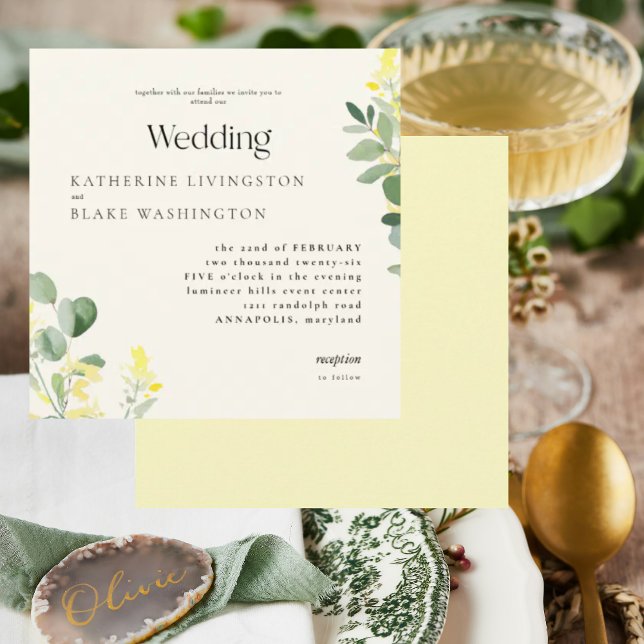Invitación Flores silvestres amarillas Eucalyptus Square Boda (Subido por el creador)