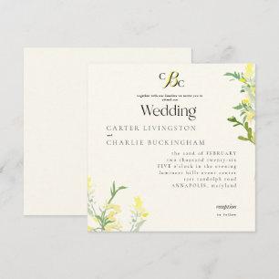 Invitación Flores Silvestres Amarillas Monograma Cuadrado Bod