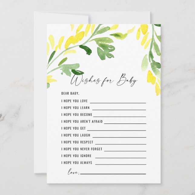 Invitación Flores silvestres amarillas para el bebé (Anverso)