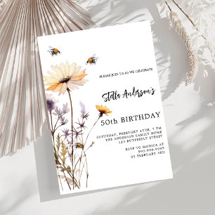 Invitación Flores silvestres amarillo púrpura cumpleaños