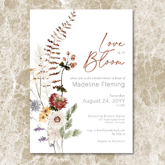Invitación Flores silvestres amor moderno en ducha de novias  (Wildflowers Modern Love In Bloom Bridal Shower Invitation)