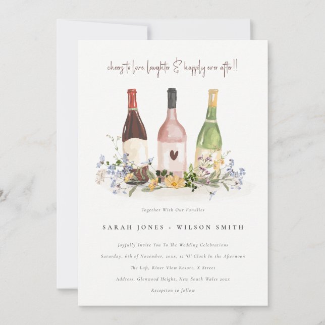 Invitación Flores silvestres animan a amar a Boda de botellas (Anverso)