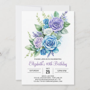 Invitación Flores silvestres Aqua Blue 40th Birthday