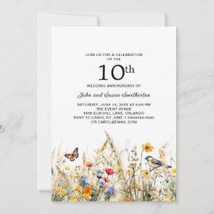 Invitación Flores silvestres Aves Mariposas 10 años