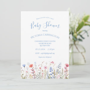 Invitación Flores silvestres azul acuarela Floral Baby Shower