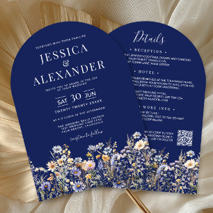 Invitación Flores Silvestres Azul Polvoriento Todo En Un Boda