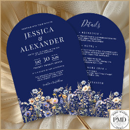 Invitación Flores Silvestres Azul Polvoriento Todo En Un Boda